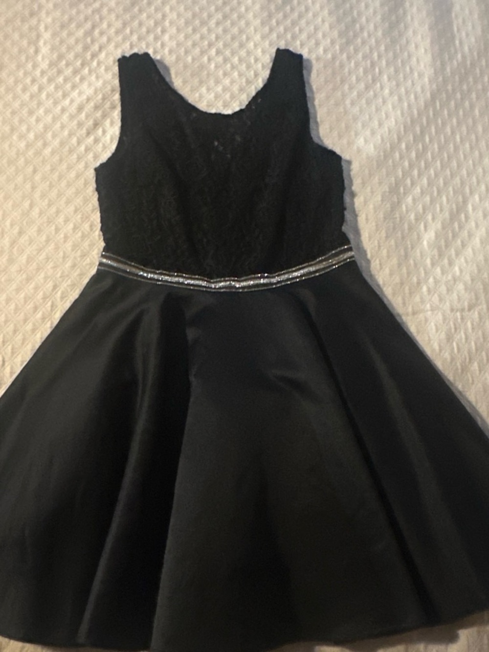 Dancing Queen Black Lace & Satin Party Dress with Rhinestone Waist